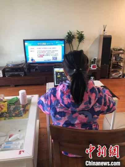 学生开始空中课堂学习。 陈静 摄  上海逾143万中小学生“空中课堂”在线学习 家长:不久一切都会习惯